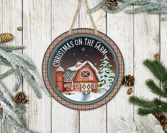 Christmas on the Farm - 10" Round Door Hanger