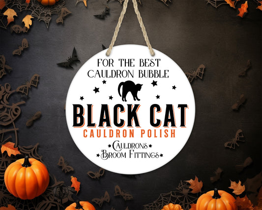 Black Cat Cauldron Polish - 10" Round Door Hanger