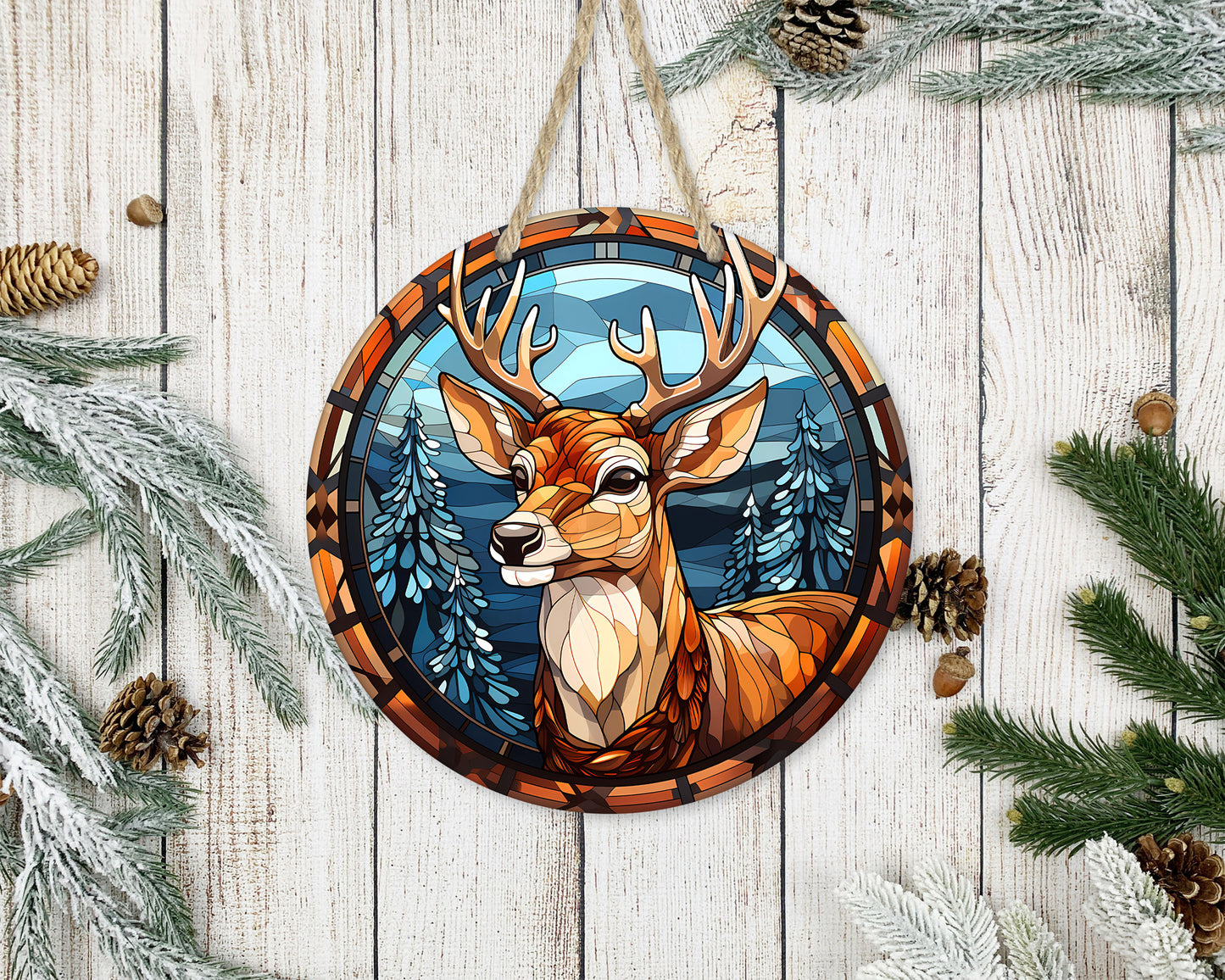 Stained Glass Christmas #4 - 10" Round Door Hanger