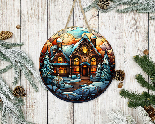 Stained Glass Christmas #6 - 10" Round Door Hanger